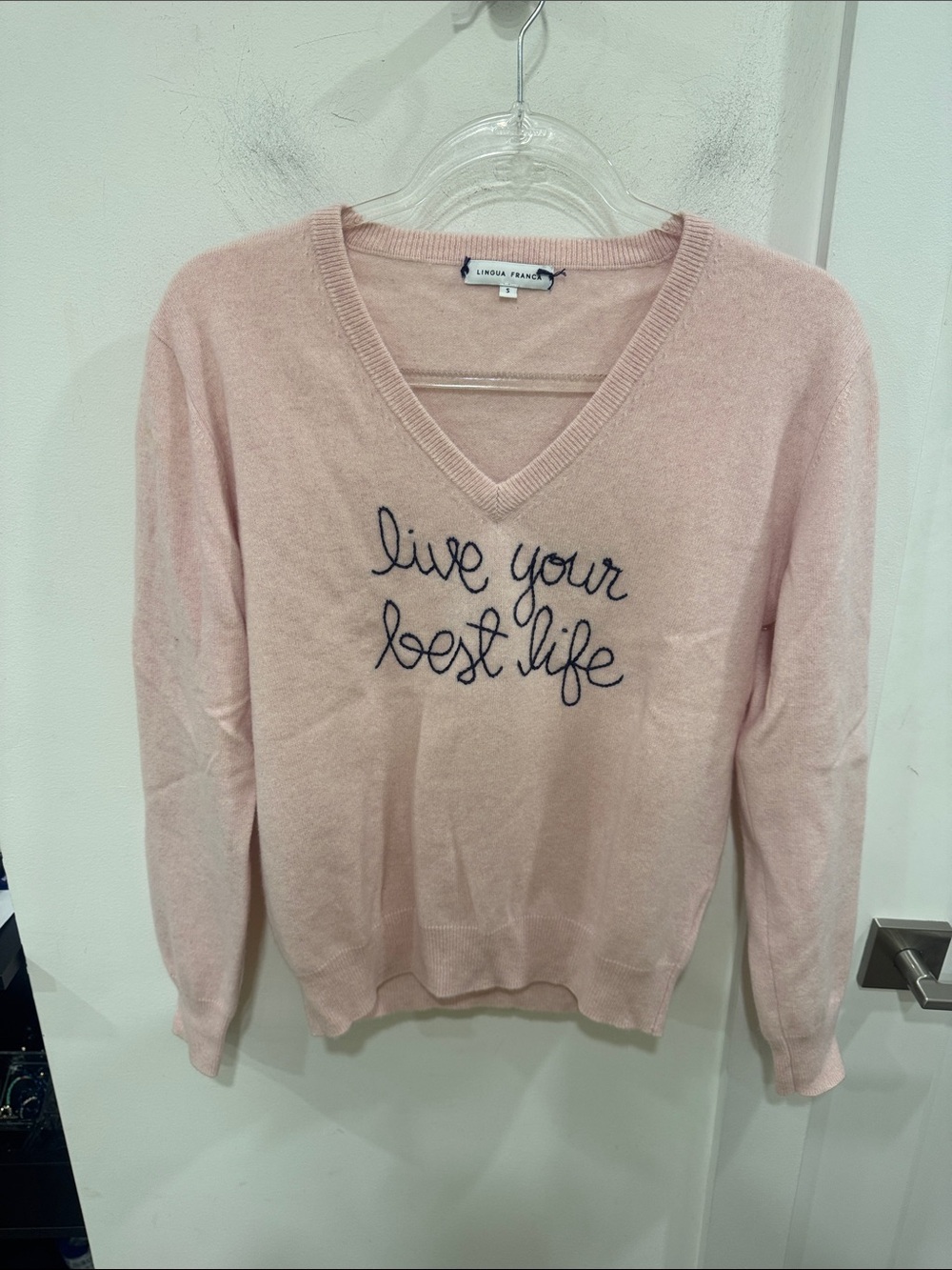 Lingua Franca ‘Live Your Best Life' V-Neck Cashmere Sweater
